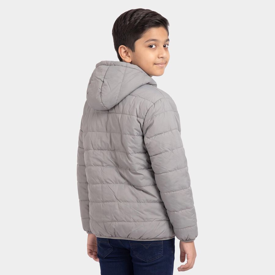 Boys Grey Hooded Puffer Jacket, Light Grey, large