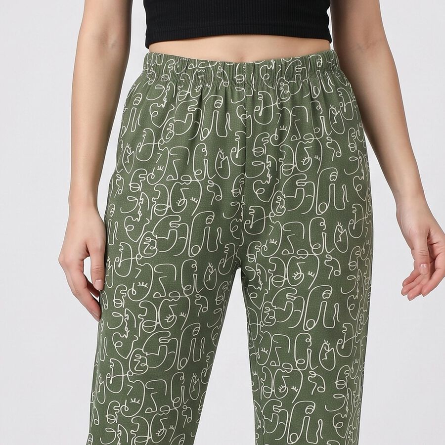 Women's Olive Green Straight Fit Abstract Printed Pyjama, Olive, large