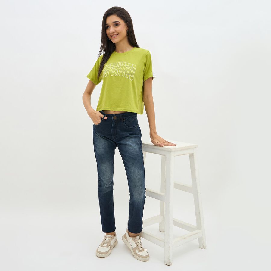 Women's Bright Lime Green Round Neck Casual T-Shirt, निऑन ग्रीन, large image number null