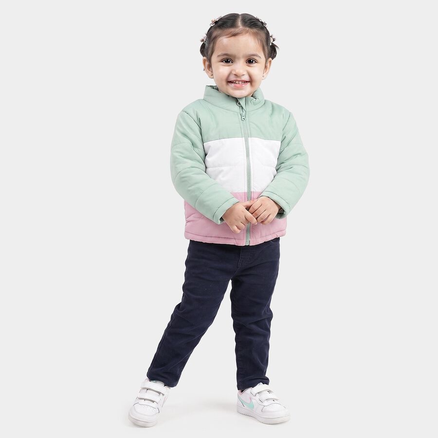 Infants Mint Green Stand Collar Puffer Jacket, Light Green, large