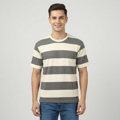 Men's Grey Round Neck Casual T-Shirt