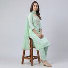 Women's Green Notch Neck Self Design Kurta, Light Green, small