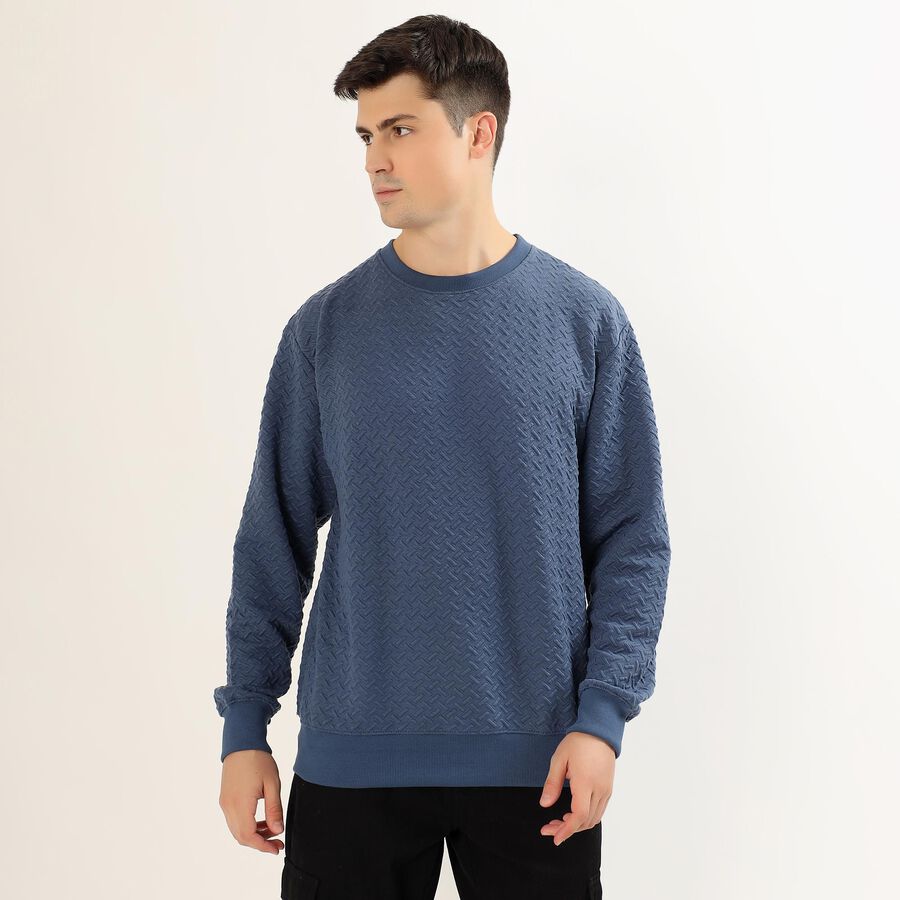 Men's Dusty Steel Blue Crew Neck Casual Sweatshirt, Mid Blue, large image number null