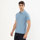 Men's Midnight Blue Polo Neck Solid T-Shirt, Mid Blue, small
