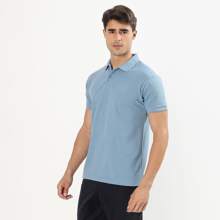 Men's Midnight Blue Polo Neck Solid T-Shirt, Mid Blue, large
