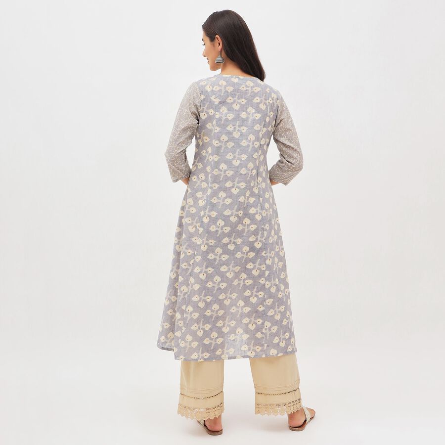 Women's Light Lavender Gray Cotton Square Neck Embroidered Kurta, Light Grey, large image number null