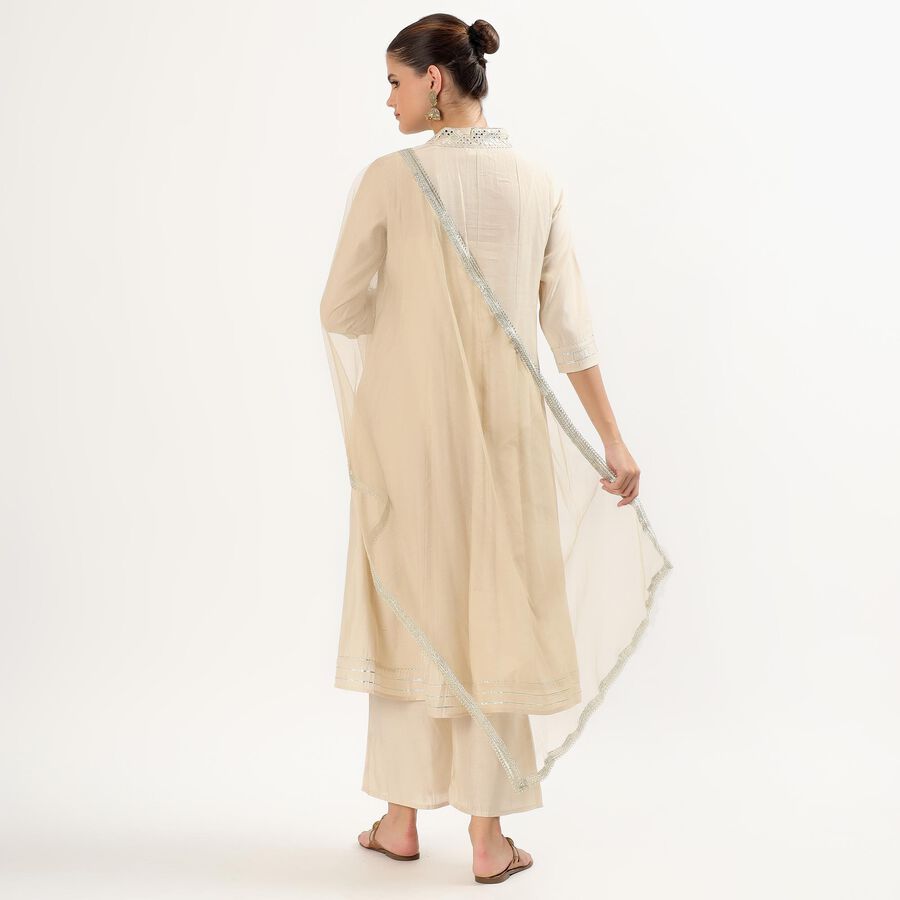 Women's Beige V-Neck Embroidered Kurta, Beige, large image number null