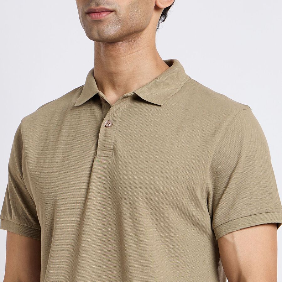 Men's Collared Half Sleeves T-Shirt, खाकी, large image number null