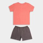 Boys' Coral Cotton Round Neck Cartoon Print Baba Suit, Coral, small image number null