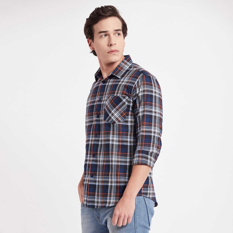 Cotton Checks Casual Shirt, Dark Blue, large image number null