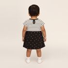 Infants' Black and White Striped Cotton Cat Print Frock, Dark Grey, small image number null
