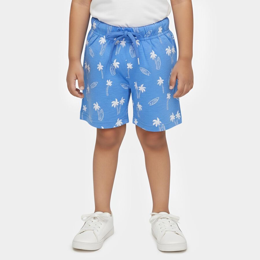 Boys' Blue Regular Fit Tropical Printed Bermuda Shorts, Light Blue, large