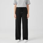 Women's Black Wide Leg Drawstring Track Pants, Black, small