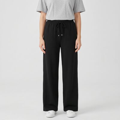 Women's Black Wide Leg Drawstring Track Pants