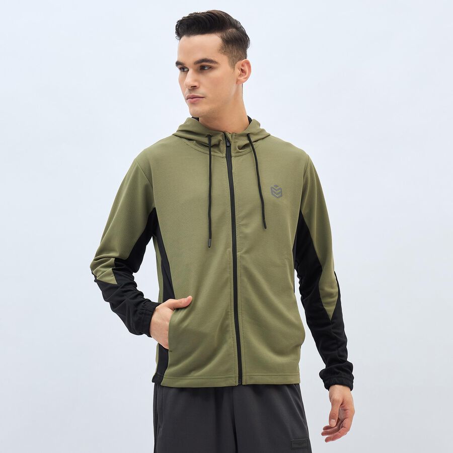 Men's Muted Olive Green Hooded Athleisure Jacket, Light Green, large image number null