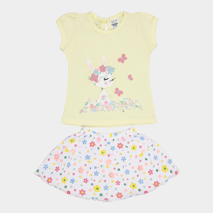 Infants Yellow Hippo Cotton Skirt Top Set, Yellow, large image number null
