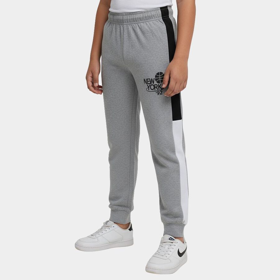 Boys' Grey Regular Fit Drawstring Pyjama, मिश्रित हल्का ग्रे, large