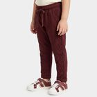 Girls' Wine Straight Fit Lace Panel Cotton Pyjama, वाइन, small