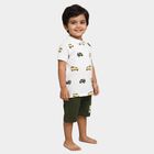 Boys' White Cotton Polo Neck Car Print Baba Suit, White, small image number null