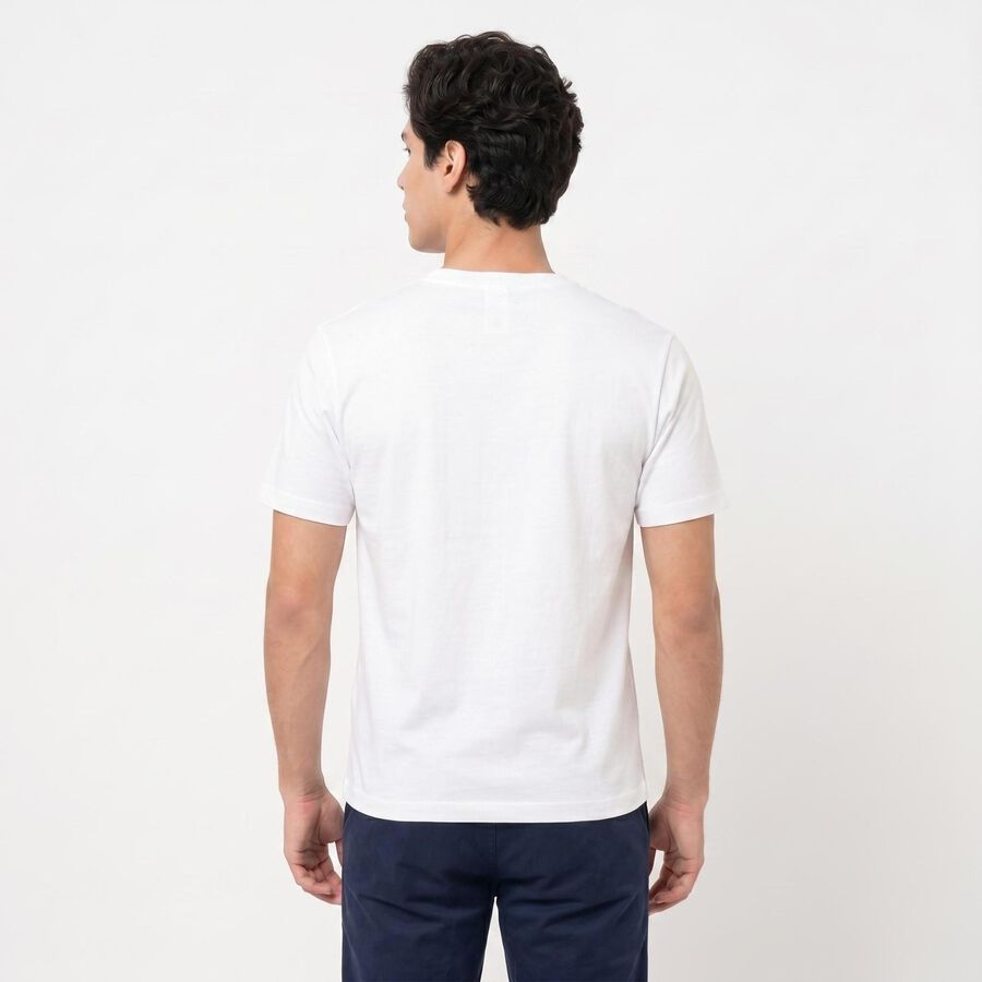 Men's White Cotton Round Neck Regular T-Shirt, White, large