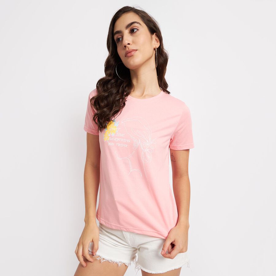 Round Neck T-Shirt, Pink, large image number null