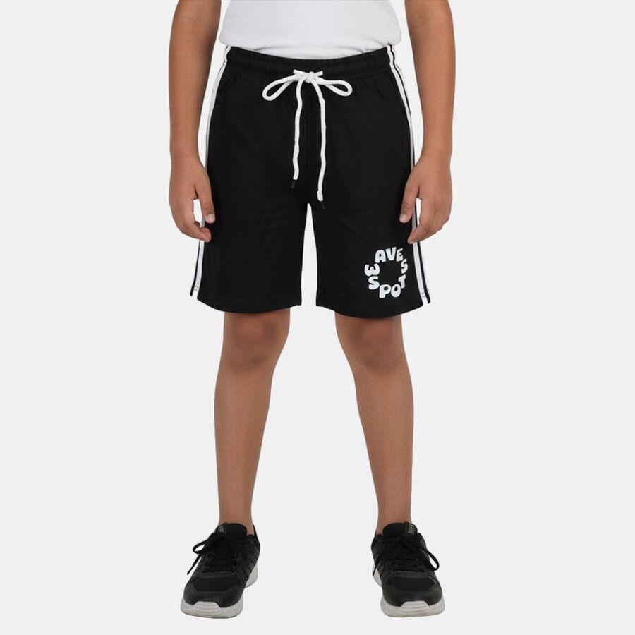 Boys' Black Regular Fit Drawstring Bermuda Shorts, Black, large