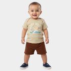 Infants' Beige 100% Cotton Crew Neck Graphic Print Baba Suit, Beige, small