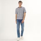 Men's White Round Neck Striped T-Shirt, White, small