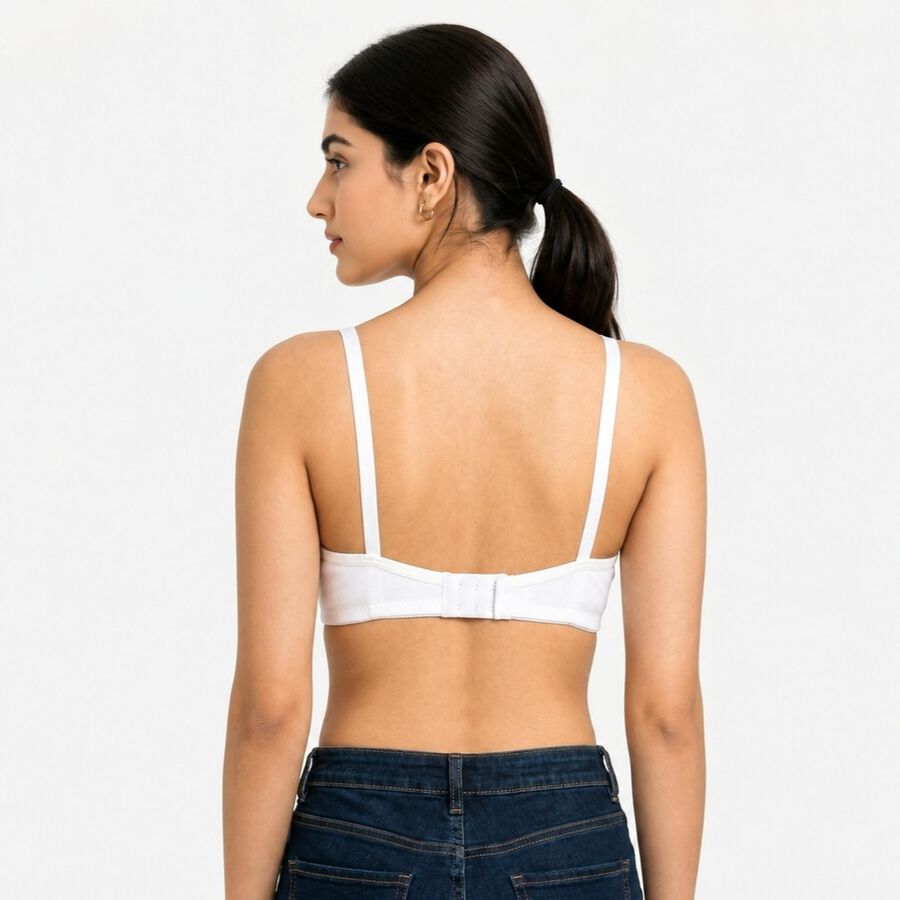 Women's White Cotton Blend V-Neck Bralette Bra, सफ़ेद, large