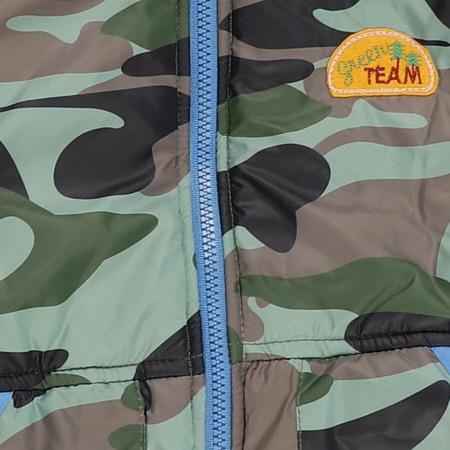 Boys' Green Hooded Casual Jacket, Dark Green, large image number null