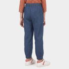 Girls Blue Jogger Fit Lace Trim Jeans, गहरा नीला, small
