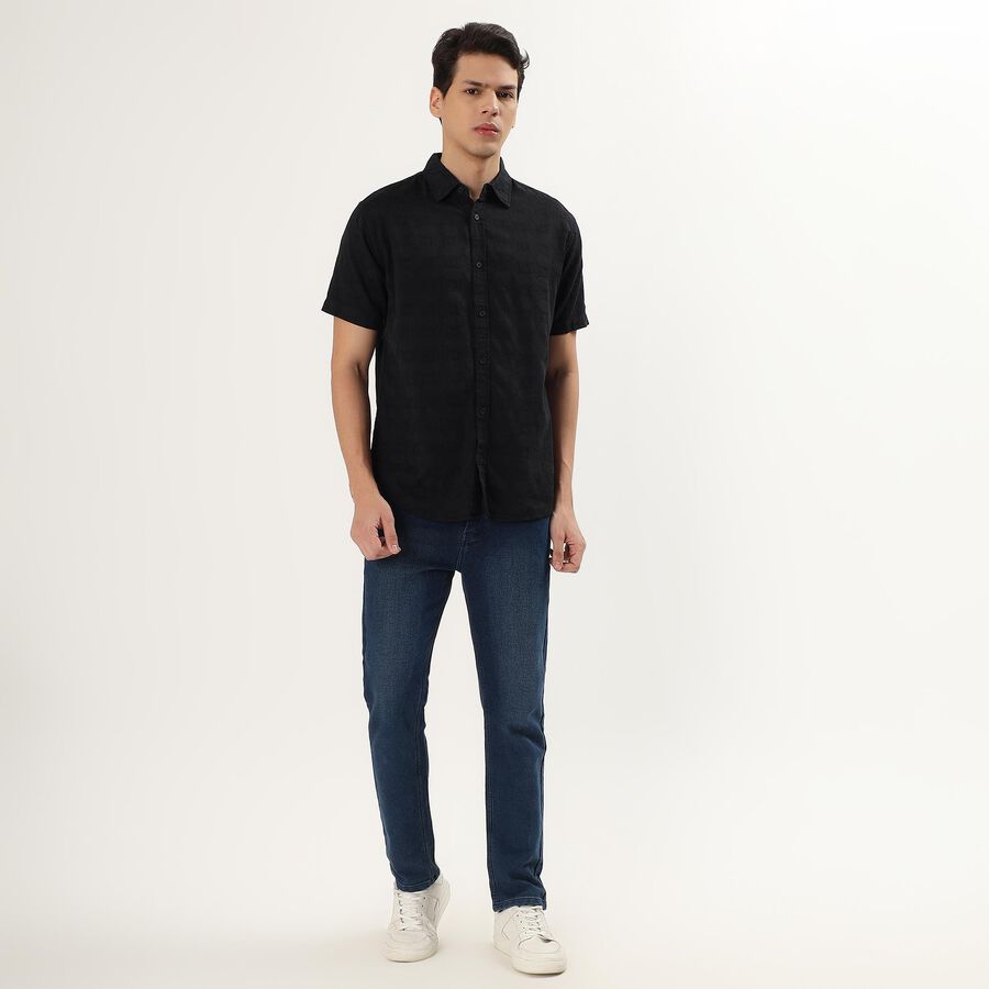Men's Jet Black Classic Slim Fit Casual Shirt, Black, large