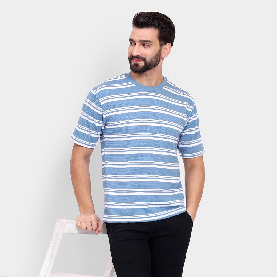 Men's Round Neck Half Sleeves T-Shirt , स्काई ब्लू, large