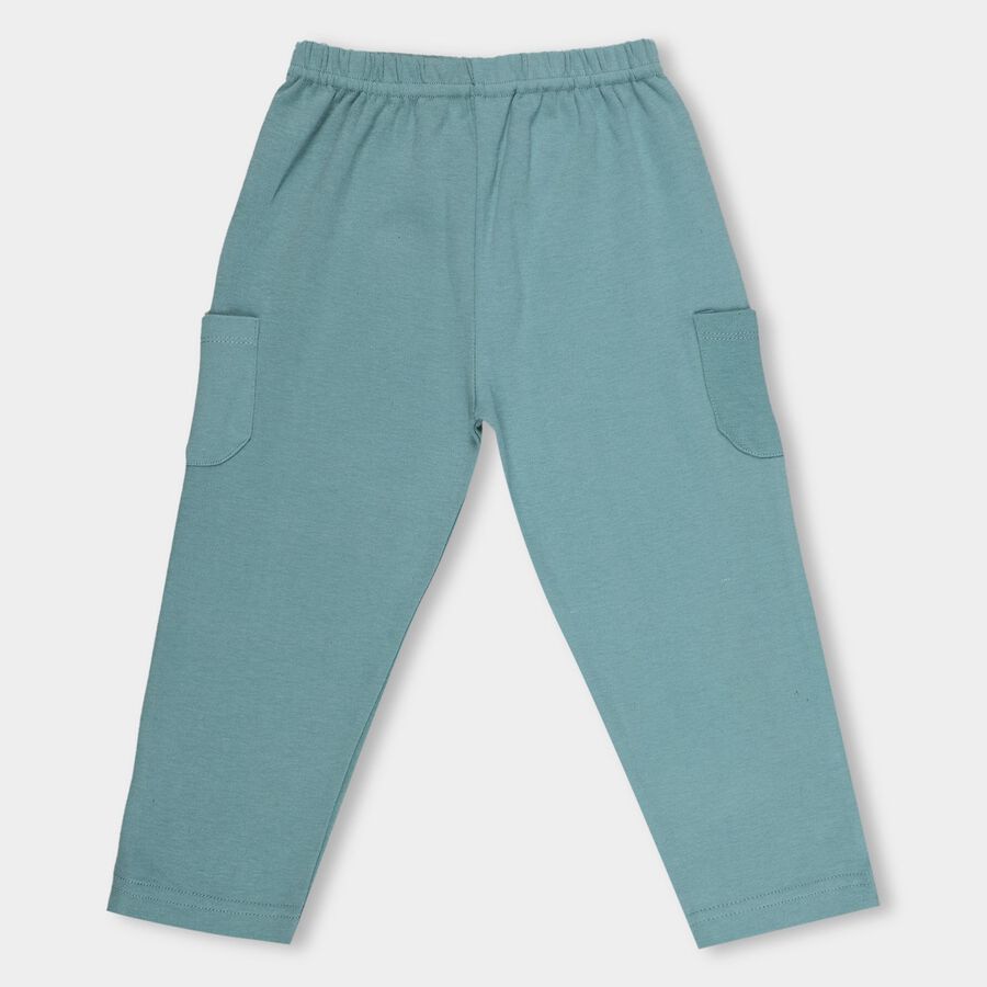Infants Muted Teal Green and Soft Cream Cotton Elastic Waist Pyjama, Teal Blue, large image number null