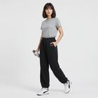 Women's Black Relaxed Fit Drawstring Hem Jogger Track Pants, काला, small