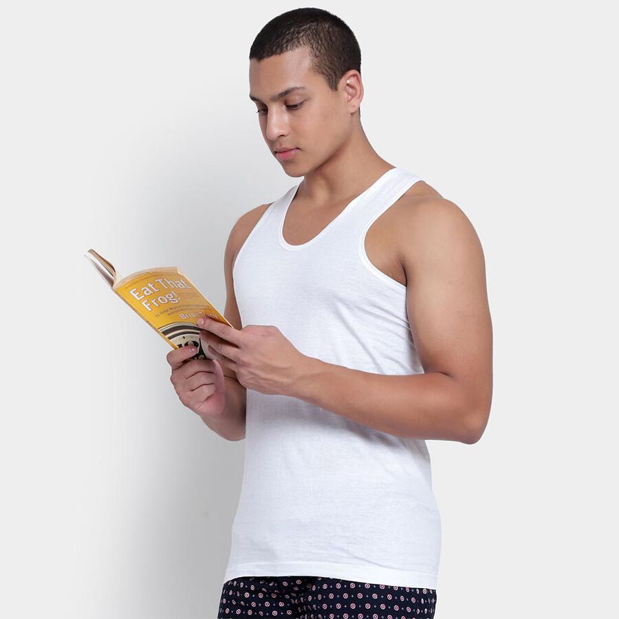 Cotton Solid Vest, White, large