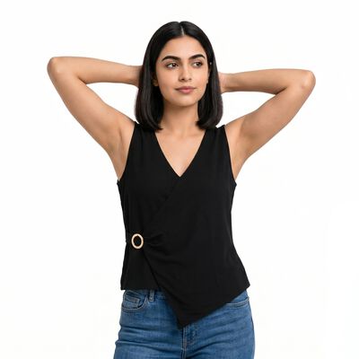 Women's Black V-Neck Wrap Top