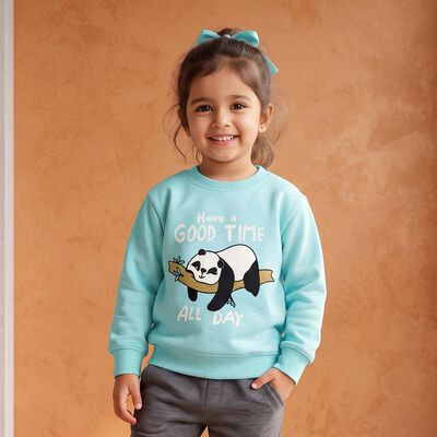 Girls' Aqua Crew Neck Pullover Sweatshirt