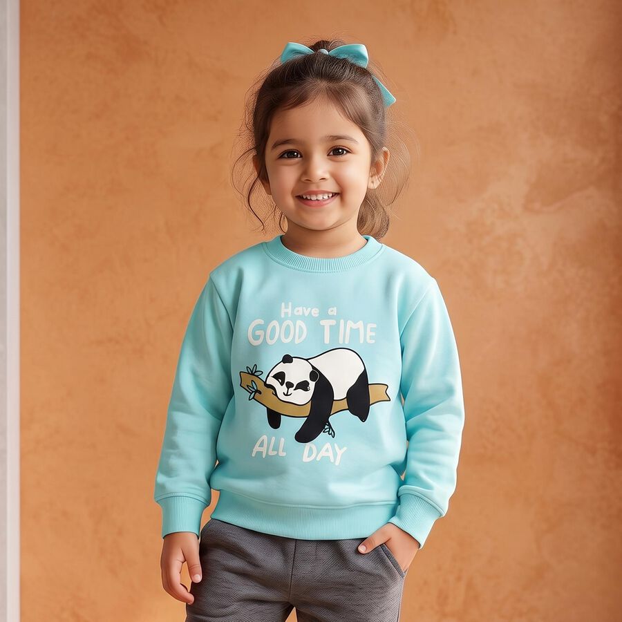 Girls' Aqua Crew Neck Pullover Sweatshirt, एक्वा, large