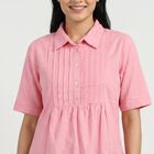 Women's Pink Collar Neck Solid A-Line Kurti, Light Pink, small