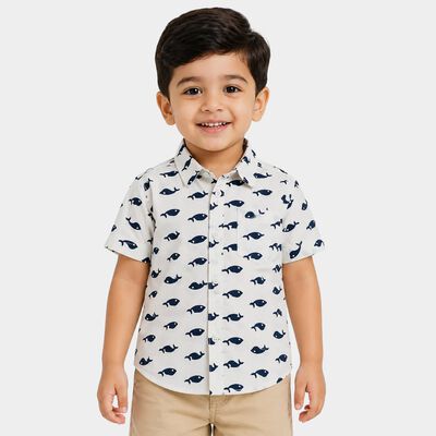 Boys White Cotton Short Sleeves Collar Regular Fit Shirt