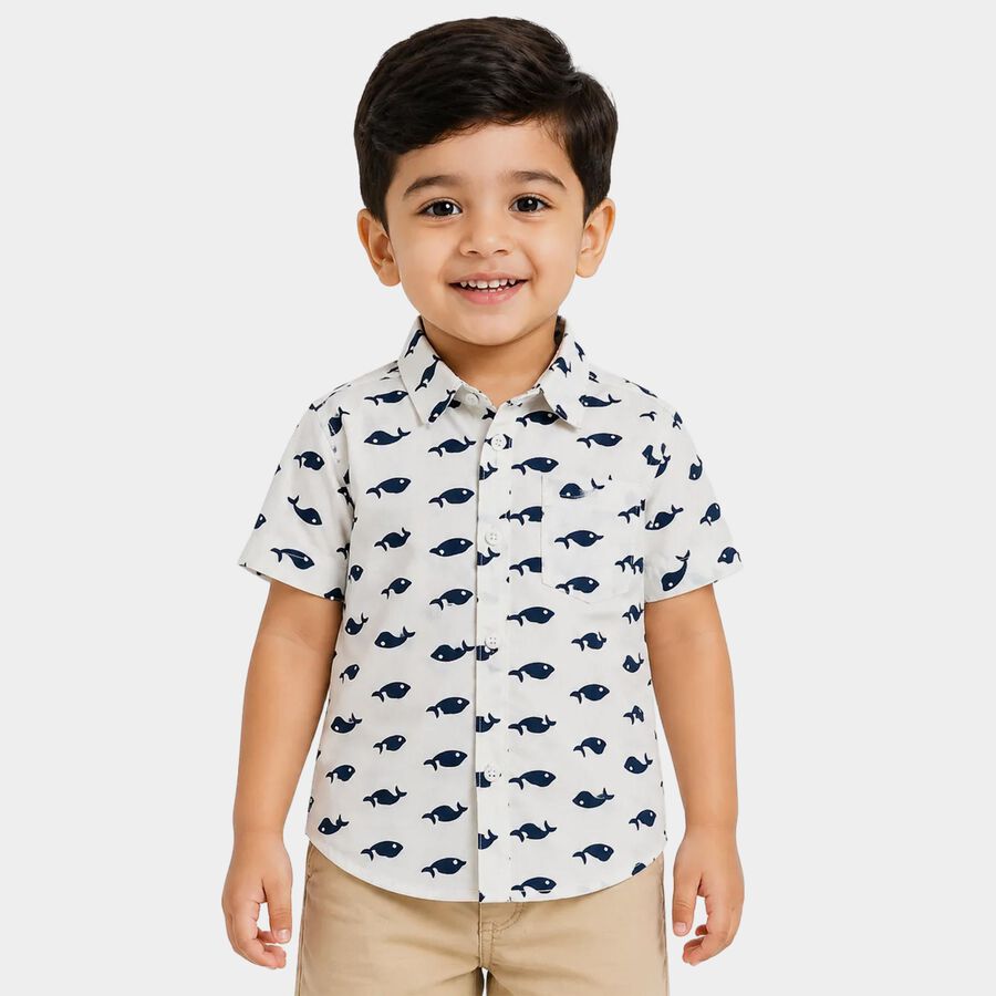 Boys White Cotton Short Sleeves Collar Regular Fit Shirt, White, large
