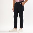 Men's Jet Black Slim Fit Casual Trousers, नेवी ब्लू, small image number null