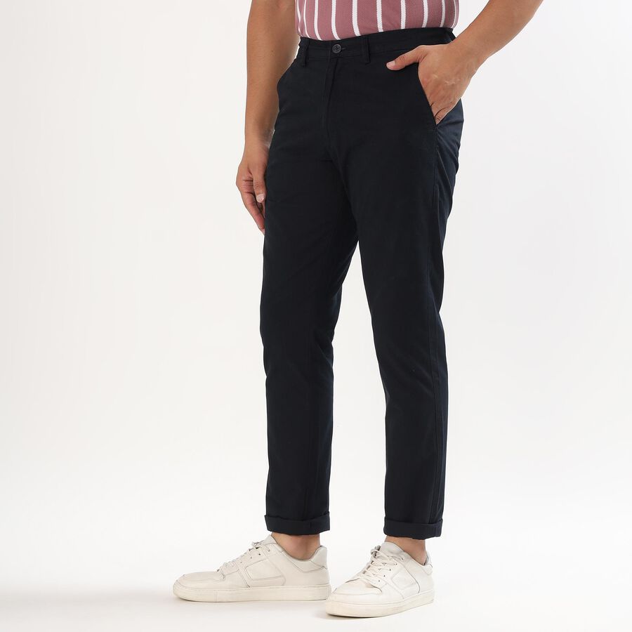 Men's Jet Black Slim Fit Casual Trousers, नेवी ब्लू, large image number null