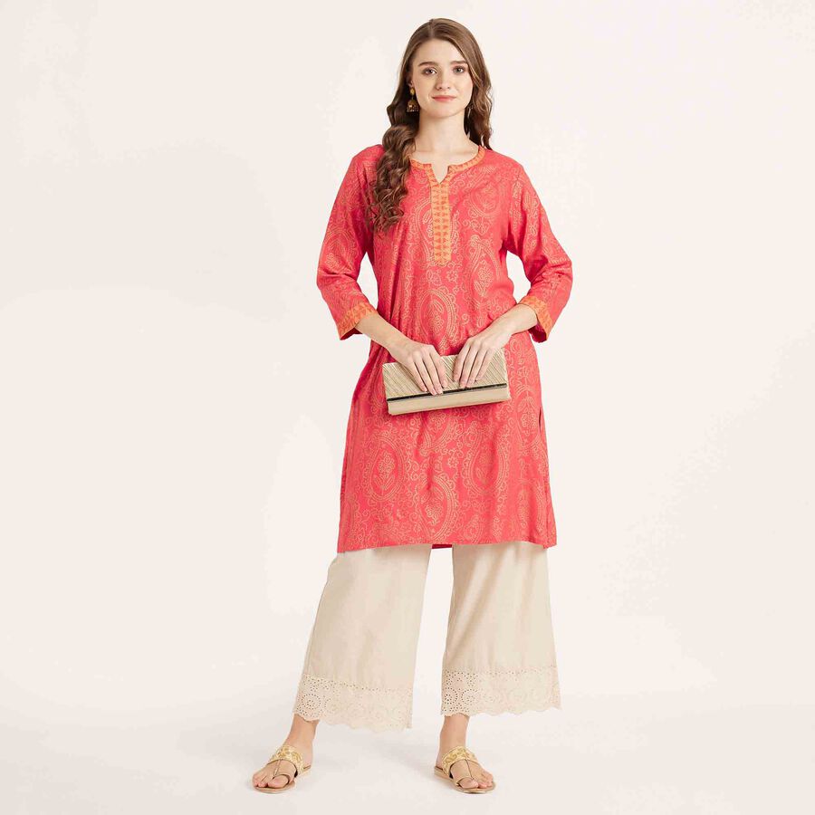 Printed 3/4th Sleeve Kurta, मूँगा (कोरल), large image number null