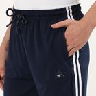 Men's Deep Midnight Navy Slim Fit Side-Striped Track Pants, Dark Blue, small image number null