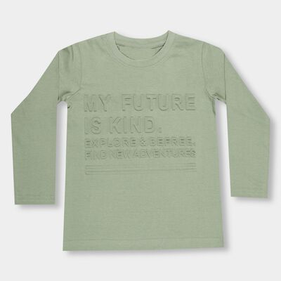 Boys Light Sage Green Cotton Round Neck Casual T-Shirt