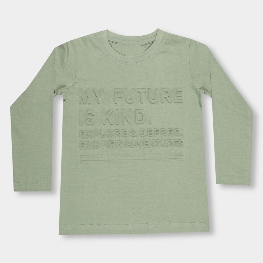 Boys Light Sage Green Cotton Round Neck Casual T-Shirt, Light Green, large image number null