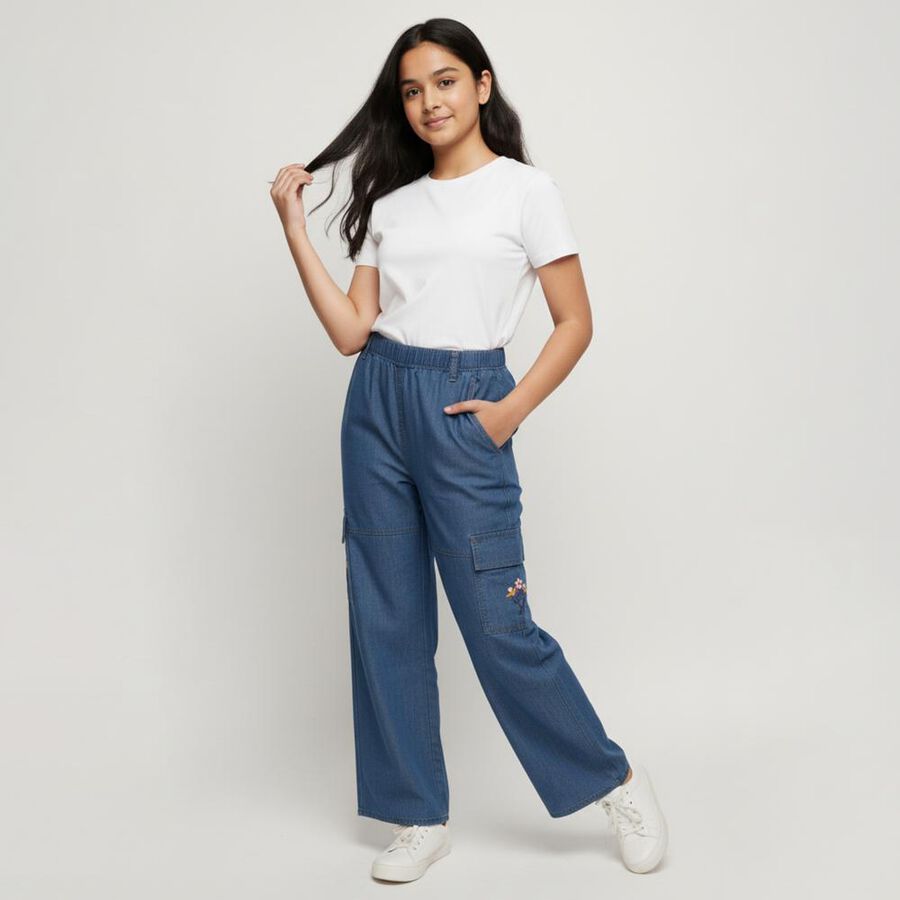 Girls' Jeans, मध्यम नीला, large image number null