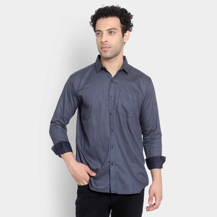 Cut Away Collar Party Wear Shirt, Navy Blue, large image number null